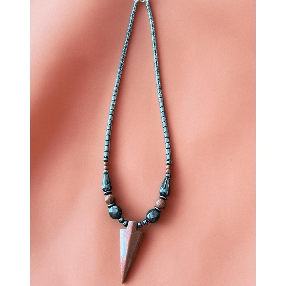 Native American Navajo Arrowhead Hematite Stone Necklace Lobster Claw Clasp 10"